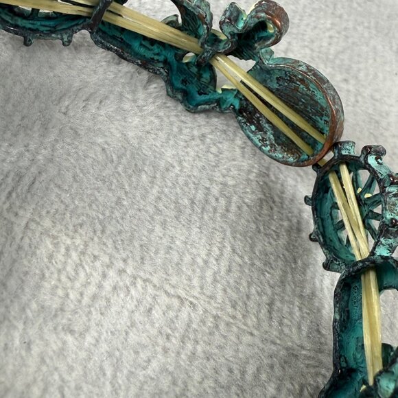 Nautical-Themed Stretch Bracelet Aged Patina Finish Tan Green Accents Distressed - Picture 9 of 16